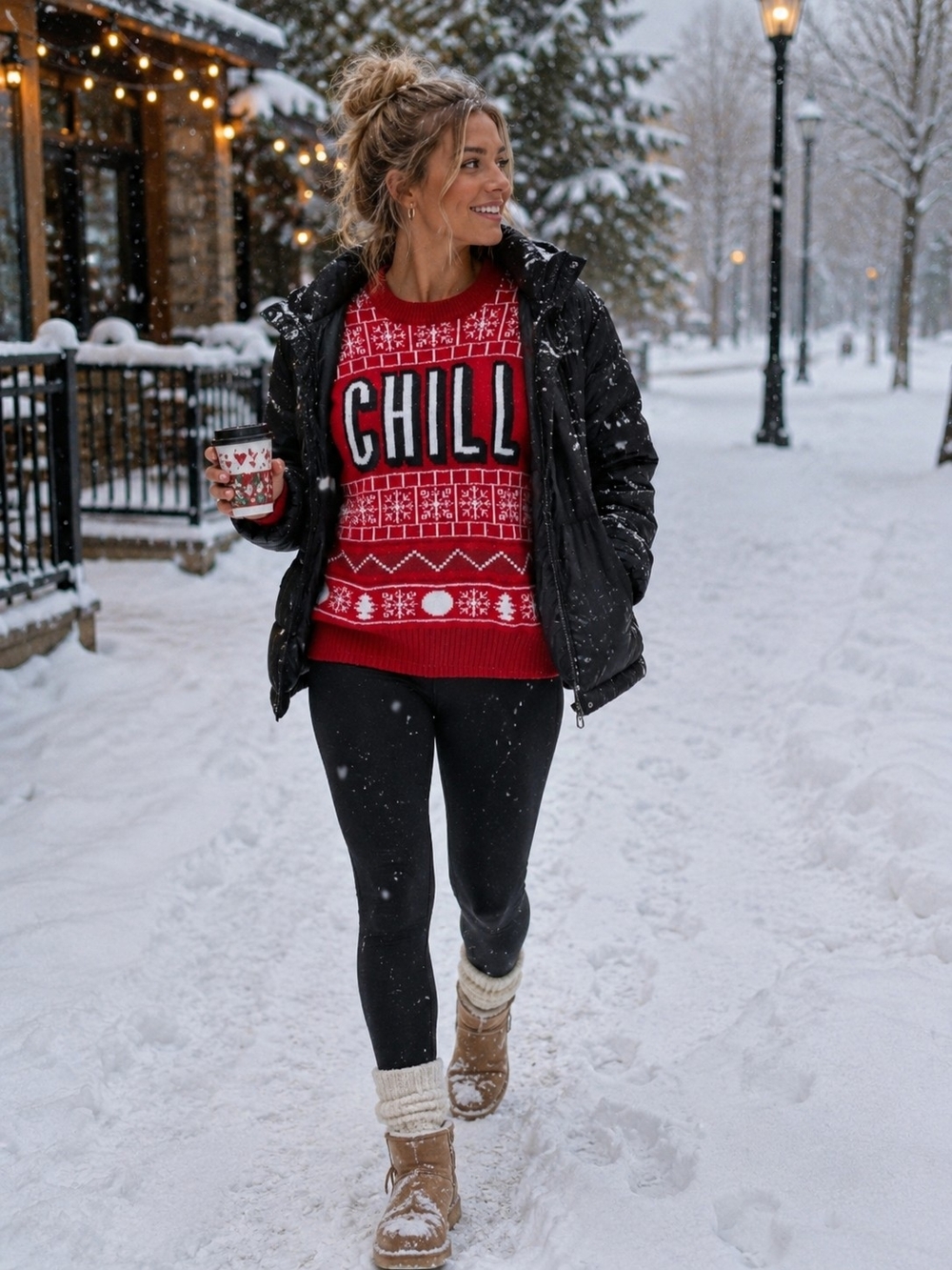 American Stitch Red 'CHILL' Fair Isle Crewneck Sweater